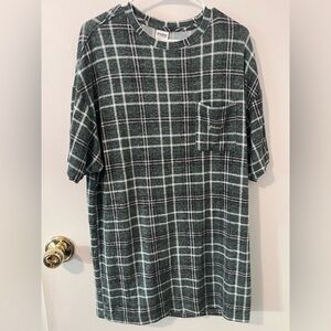 PINK Victoria’s Secret Flannel Night Shirt Oversized Plaid Green Cozy Small